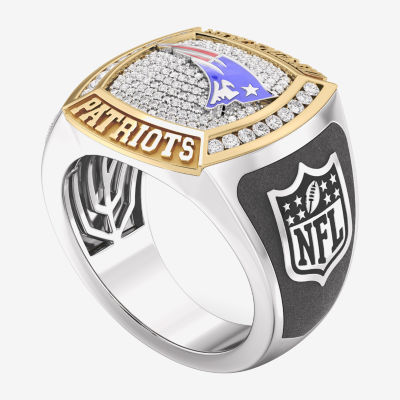 True Fans Fine Jewelry New England Patriots Mens 1/2 CT. Natural White Diamond 10K Two Tone Gold Fashion Ring