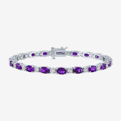 Gemstone Sterling Silver Oval 7.5 Inch Tennis Bracelet