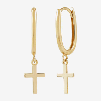 14K Gold Cross Drop Earrings