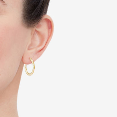 Womens 14K Gold 25mm Round Hoop Earrings