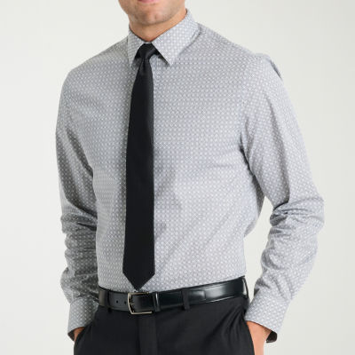 Nick Graham Mens Spread Collar Long Sleeve Shirt + Tie Set Fitted