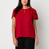 Liz Claiborne Womens Round Neck Short Sleeve Blouse
