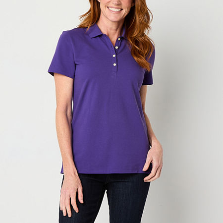 St. John's Bay Womens Short Sleeve Polo Shirt, Small, Purple