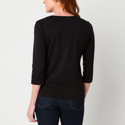 St. John's Bay Womens V Neck 3/4 Sleeve T-Shirt