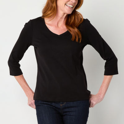 St. John's Bay Womens V Neck 3/4 Sleeve T-Shirt