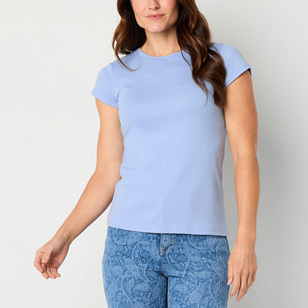 Liz Claiborne Womens Crew Neck Short Sleeve T-Shirt, Medium, Blue