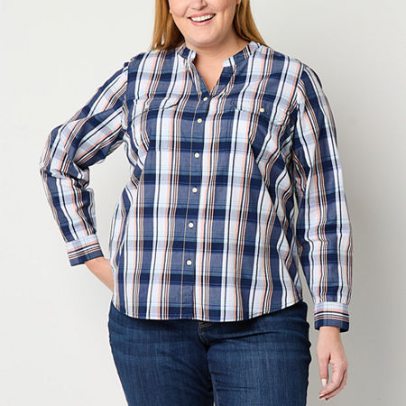St. John's Bay Plus Womens Long Sleeve Regular Fit Button-Down Shirt