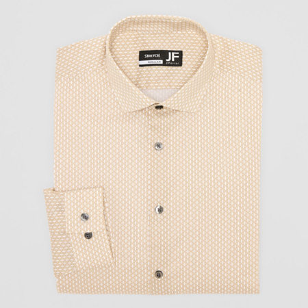 J. Ferrar Ultra Comfort Mens Regular Fit Stretch Fabric Wrinkle Free Long Sleeve Dress Shirt, 14-14.5 32-33, Beige