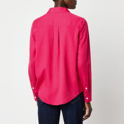 Liz Claiborne Womens Long Sleeve Cuffed Sleeve Regular Fit Button-Down Shirt