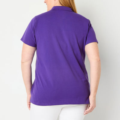 St. John's Bay Womens Plus Adaptive Short Sleeve Easy-on + Easy-off Polo Shirt