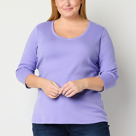 St. John's Bay Womens Plus V Neck 3/4 Sleeve T-Shirt, 5x, Purple