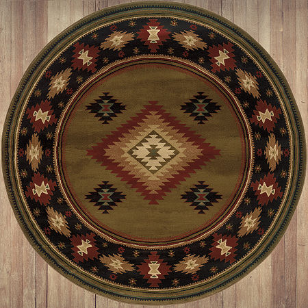 Covington Home Harlow Southwest Lodge 8'X8' Indoor Round Area Rug, One Size, Green