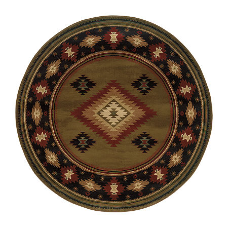 Covington Home Harlow Southwest Lodge 8'X8' Indoor Round Area Rug, One Size, Green