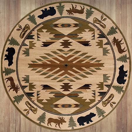 Covington Home Harlow Cabin Hearth 8'X8' Indoor Round Area Rug, One Size, Green