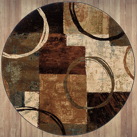 Covington Home Harlow Abstract Color Block 8'X8' Indoor Round Area Rug, One Size, Brown