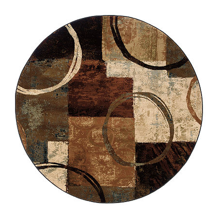 Covington Home Harlow Abstract Color Block 8'X8' Indoor Round Area Rug, One Size, Brown