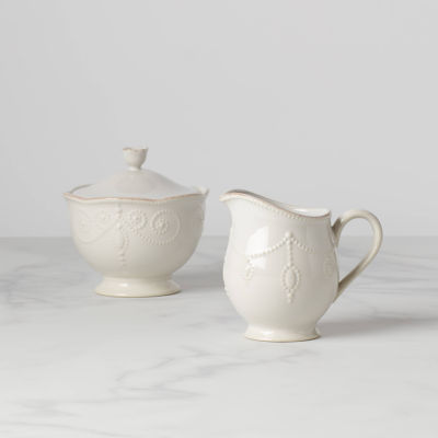 Lenox French Perle White Stoneware Sugar & Creamer Set