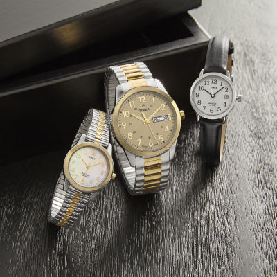 Timex® Womens Two Tone Mother-of-Pearl Expansion Watch