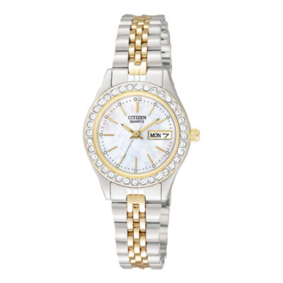 Citizen Quartz Womens Crystal Accent Two Tone Bracelet Watch Eq0534-50d