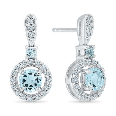 1/4 CT. T.W. Genuine Blue Aquamarine Sterling Silver Round Drop Earrings