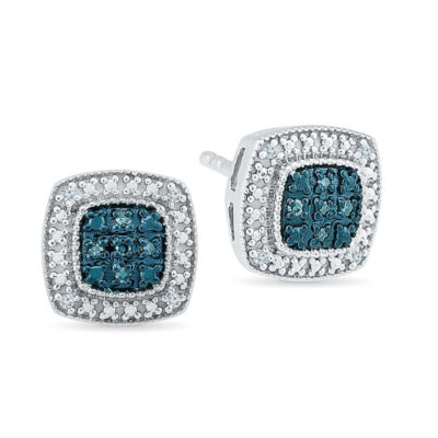 Diamond Accent Natural Blue Diamond Sterling Silver 5mm Cushion Stud Earrings