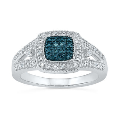 Womens Diamond Accent Natural Blue Diamond Sterling Silver Halo Cocktail Ring