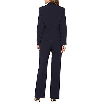 Le Suit Woman Polyester Pant Suit Size 12 Navy Blue Lined Notch Collar 2PC  New