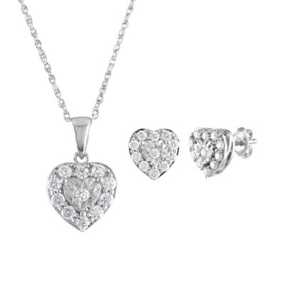 1 CT. T.W. Genuine White Diamond Sterling Silver Heart 2-pc. Jewelry Set