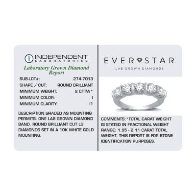 (H-I / I1) Womens 2MM 2 CT. T.W. Lab Grown White Diamond 10K White Gold 5-Stone Anniversary Band