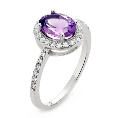 Womens Genuine Purple Amethyst Sterling Silver Cocktail Ring