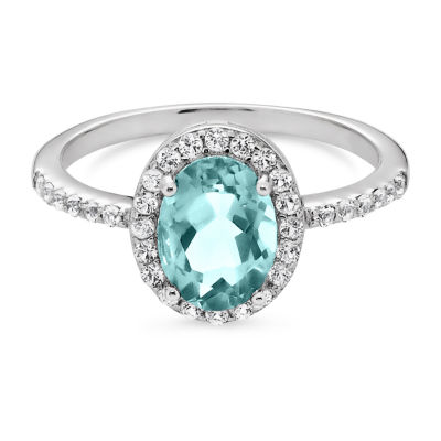 Womens Genuine Blue Aquamarine Sterling Silver Cocktail Ring