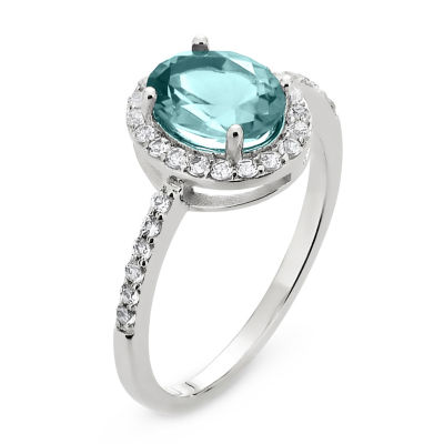 Womens Genuine Blue Aquamarine Sterling Silver Cocktail Ring