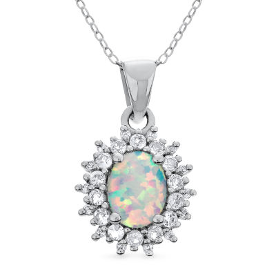 Womens Lab Created White Opal Sterling Silver 18 Inch Pendant Necklace