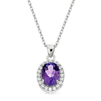 Womens Genuine Purple Amethyst Sterling Silver Pendant Necklace