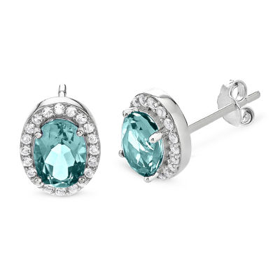 Genuine Blue Aquamarine Sterling Silver 10.6mm Stud Earrings