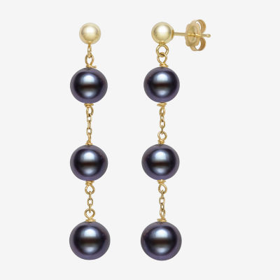 Dyed Black Cultured Freshwater Pearl 10K Gold Drop Earrings