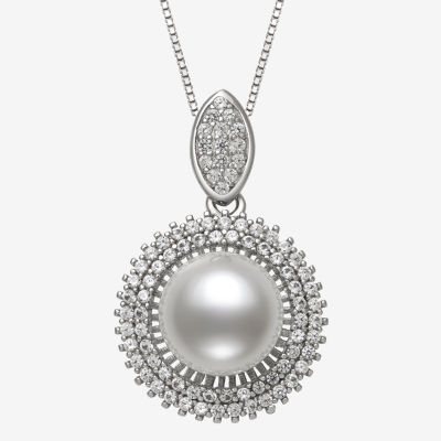 Womens White Cultured Freshwater Pearl Sterling Silver Pendant Necklaces