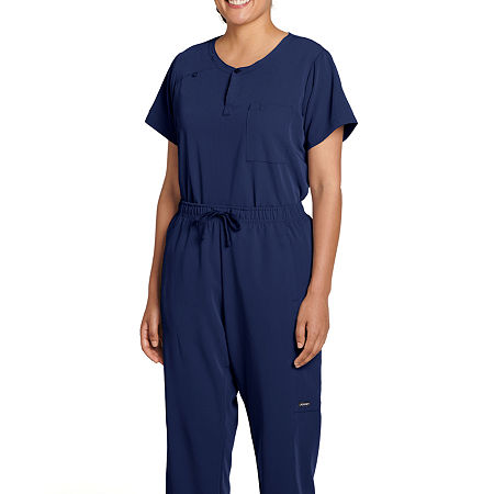 Jockey 2480 Sleek Womens Plus Henley Neck Stretch Fabric Short Sleeve Scrub Top, Xx-large, Blue