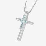 Womens Genuine Blue Aquamarine Sterling Silver Cross Pendant Necklace