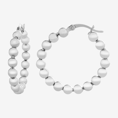 Womens Sterling Silver 30mm Round Hoop Earrings