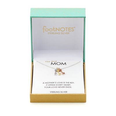 Footnotes Mom Womens Sterling Silver Heart Keys 16 Inch Pendant Necklace