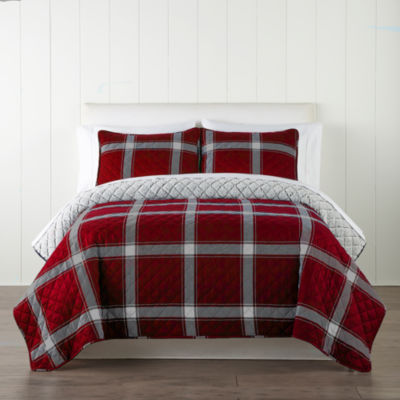 Nordic Lights Plaid Sherpa Reversible Quilt Set