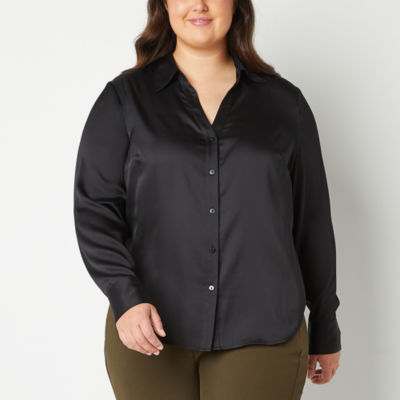 Worthington Plus Womens Long Sleeve Regular Fit Button-Down Shirt