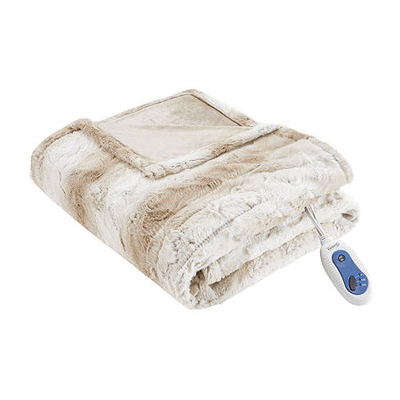 Beautyrest Marselle Heated Automatic Shut Off Washable Midweight Electric Throws, One Size, Beige