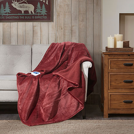 Woolrich Heated Automatic Shut Off Washable Lightweight Electric Throws, One Size, Red