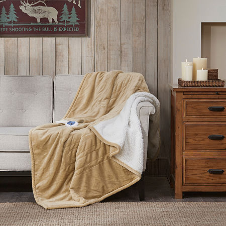 Woolrich Heated Automatic Shut Off Washable Lightweight Electric Throws, One Size, Beige