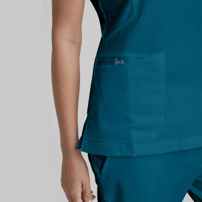 Greys Anatomy Classic Kira 4-Pocket Womens Plus V Neck Moisture Wicking Short Sleeve Scrub Top