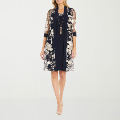R&M Richards Women's Jacket Dress With Side Slit - Glitter & Rhinestone Evening Cocktail Dress