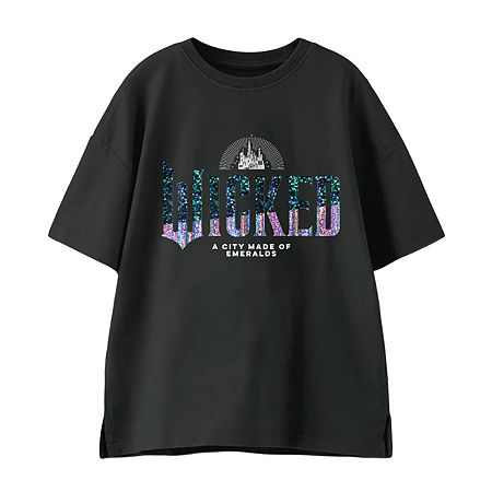 Big Girls Crew Neck Short Sleeve Wicked Graphic T-Shirt, Small (7-8), Black