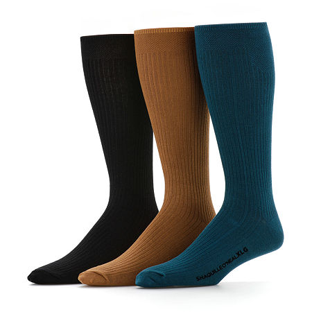 Shaquille O'Neal XLG Lux Rib 3 Pair Big and Tall Crew Socks Mens, 13-15, Green